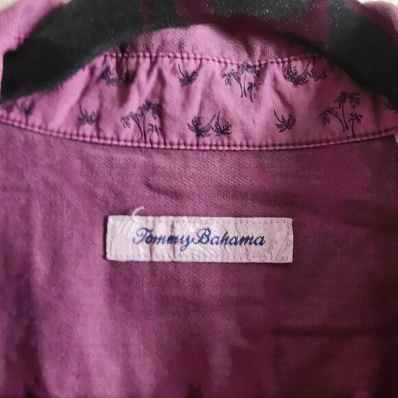 Tommy Bahama Shirt Mens 2XL Purple Button Up Palm Lined Cuffs Herringbone Casual - Picture 4 of 13